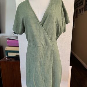 Madewell Faux Wrap Dress Sage Green Size XL Mini Cotton Blend Casual Retro